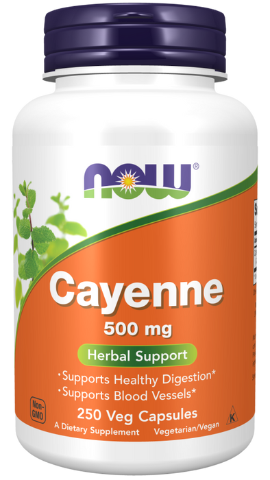 NOW Foods Cayenne 500mg 250 Veg Capsules - Health and Wellbeing at MySupplementShop by NOW Foods