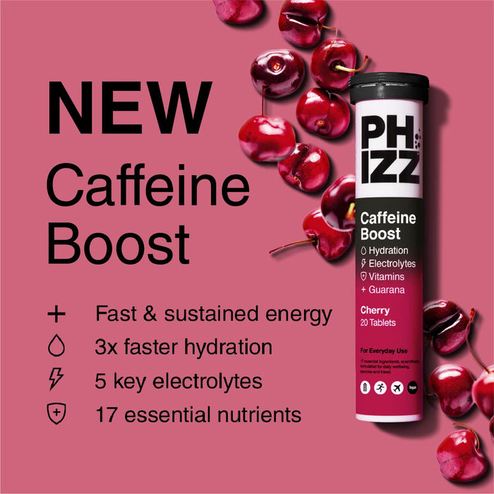 Phizz Cherry + Caffeine Boost 3-in-1 Hydration, Electrolytes and Vitamins Effervescent 12x20Tabs Cherry - Combination Multivitamins & Minerals at MySupplementShop by Phizz