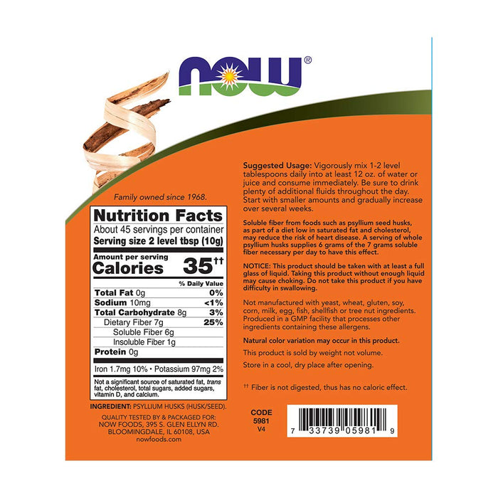 NOW Foods Whole Psyllium Husks 16oz - Psyllium at MySupplementShop by Now Foods