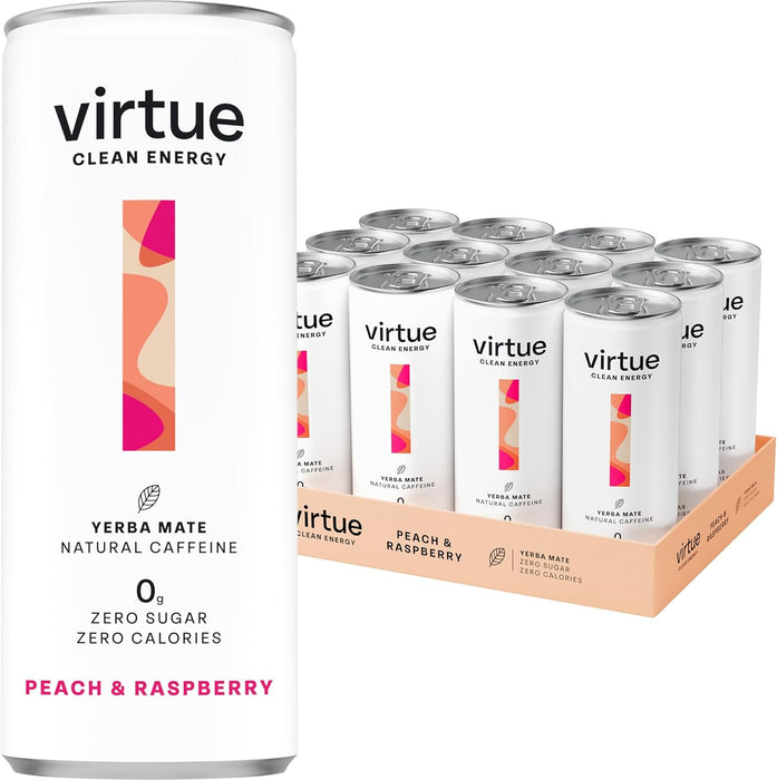 Virtue Yerba Mate - Natural Energy Drink - 12 x 250ml - Peach and Raspberry - Health Foods at MySupplementShop by Virtue