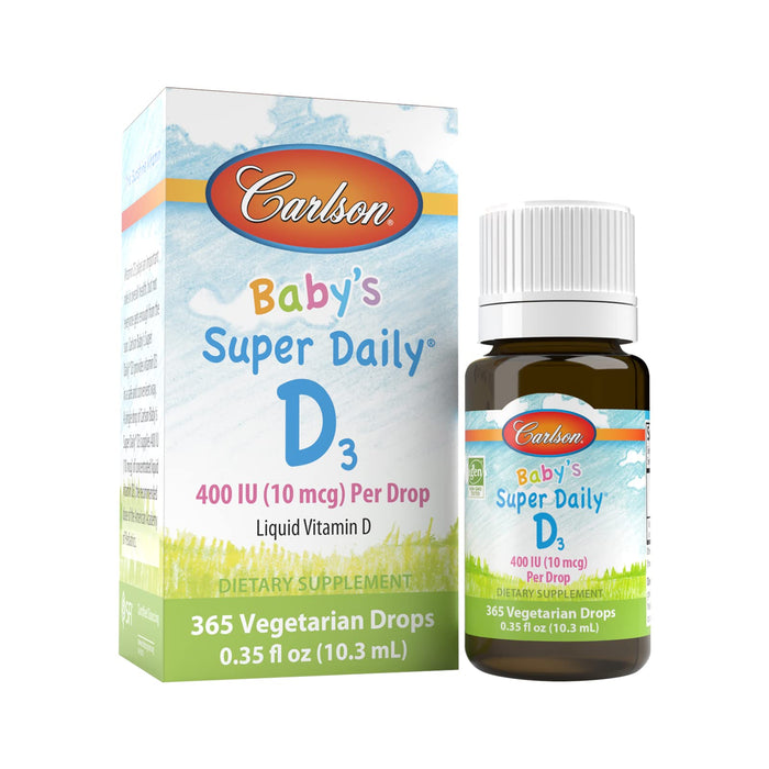 Carlson Labs Baby's Super Daily D3, 400 IU - 10 ml. - Health and Wellbeing at MySupplementShop by Carlson Labs