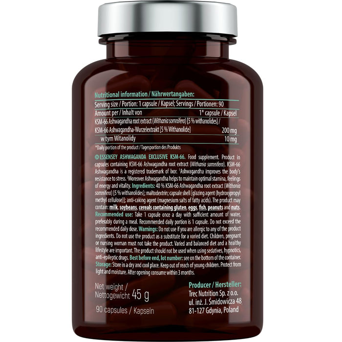 Ashwagandha Exclusive KSM-66 - 90 caps - Health and Wellbeing at MySupplementShop by Essensey