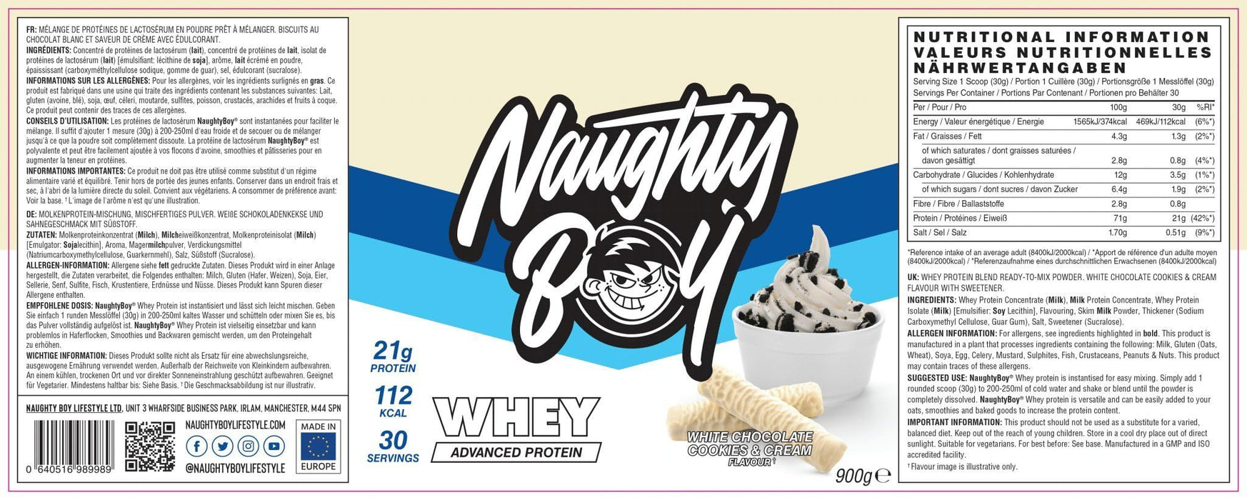 Advanced Whey, White Chocolate Cookies & Cream - 900g - Whey Proteins at MySupplementShop by Naughty Boy