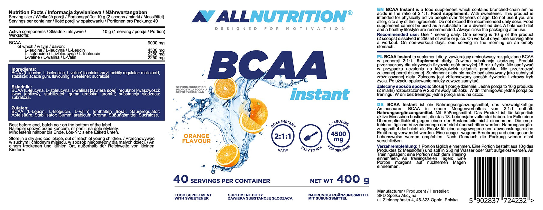 Allnutrition BCAA Instant 400g - Amino Acids and BCAAs at MySupplementShop by Allnutrition