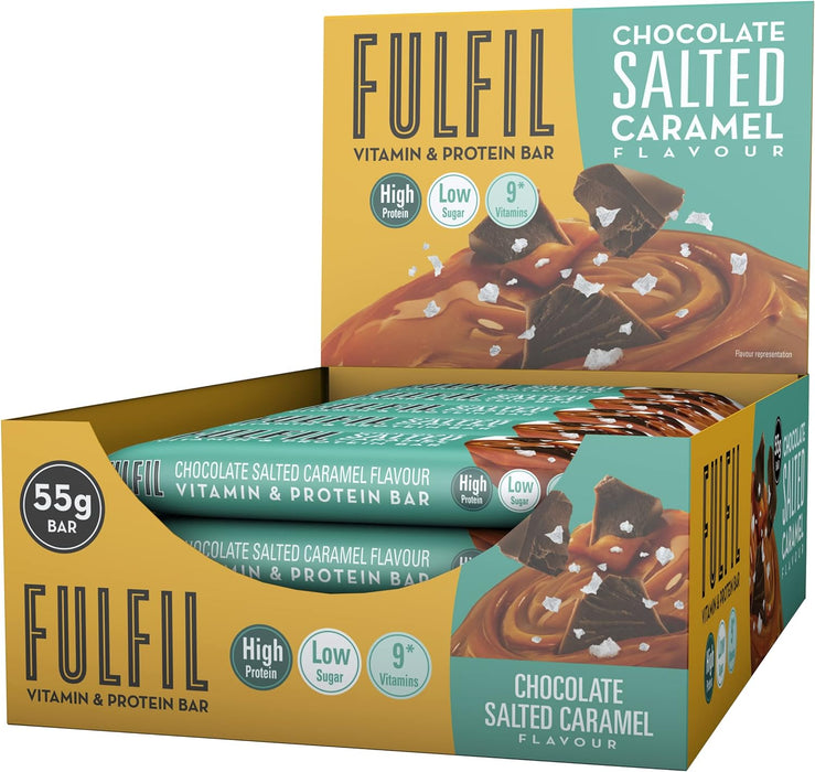 Fulfil Vitamin and Protein Bar (15 x 40g Bars) 20g High Protein, 9 Vitamins, Low Sugar - Chocolate Salted Caramel - Protein Bar at MySupplementShop by Fulfil