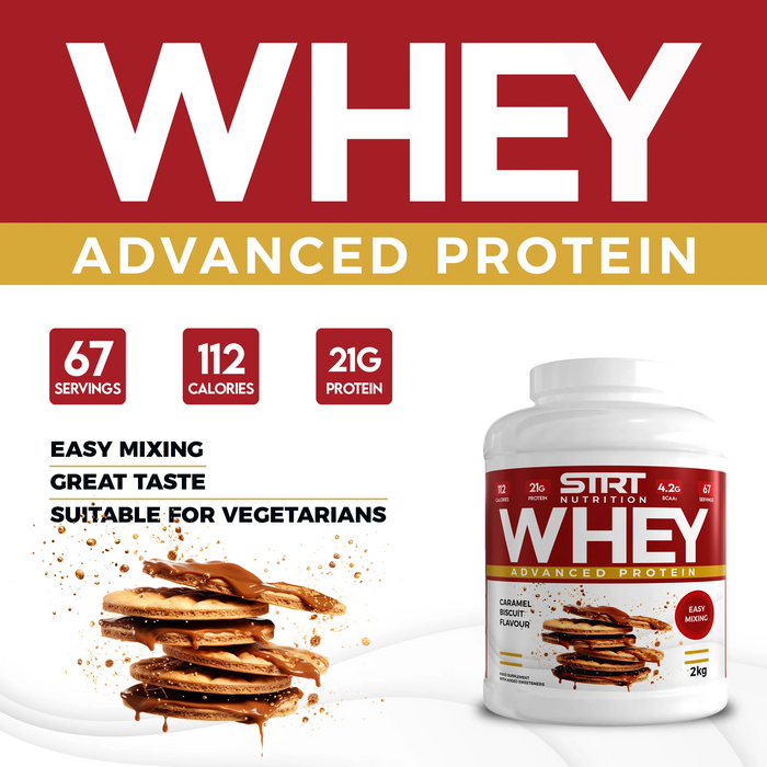 STRT Nutrition Whey Protein 2kg – 21g Protein, 67 Servings, Multiple Flavours