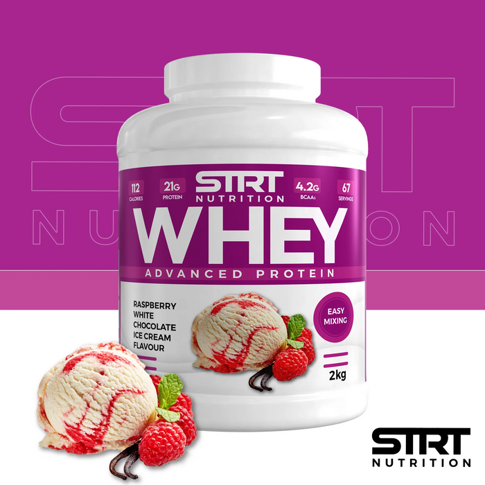 STRT Nutrition Whey Protein 2kg – 21g Protein, 67 Servings, Multiple Flavours
