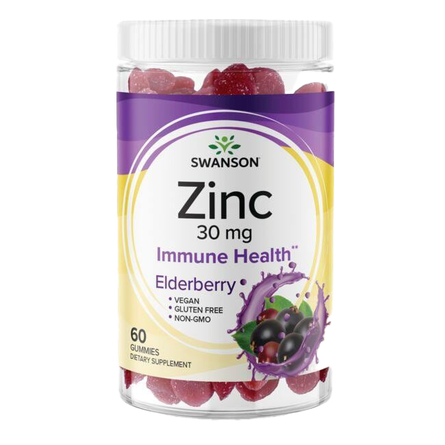 Swanson Zinc Gummies, Elderberry Flavoured 30mg 60 Gummies