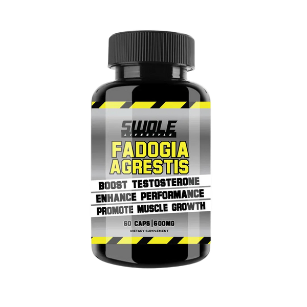 Supplement bottle labeled 'Fadogia Agrestis' on a white background