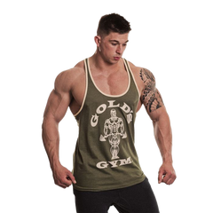 Golds Gym Muscle Joe Contrast Stringer - Army/White