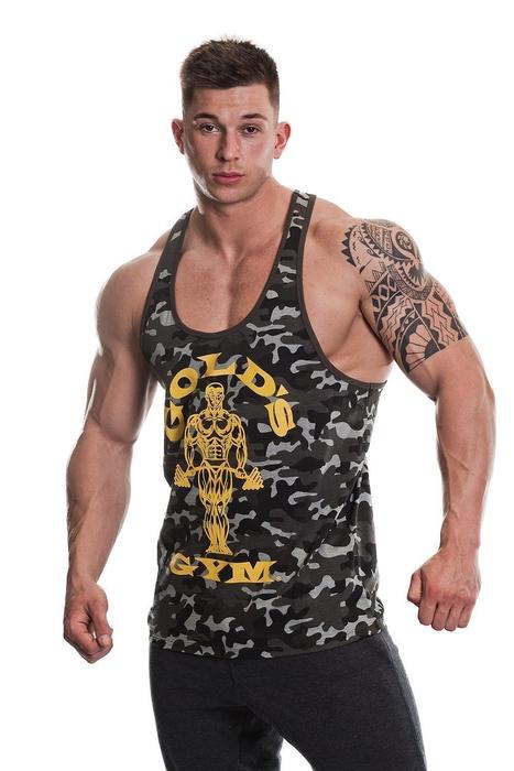 Golds Gym Stringer Joe Premium Vest Camo Black - S - Apparell at MySupplementShop by Golds Gym