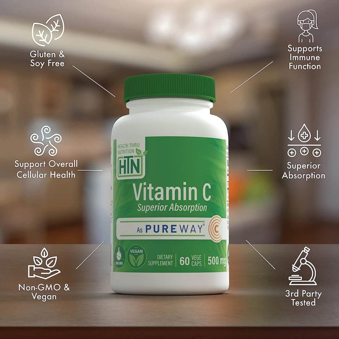 Health Thru Nutrition Vitamin C 500mg 60 Veggie Capsules - Vitamins & Minerals at MySupplementShop by Health Thru Nutrition