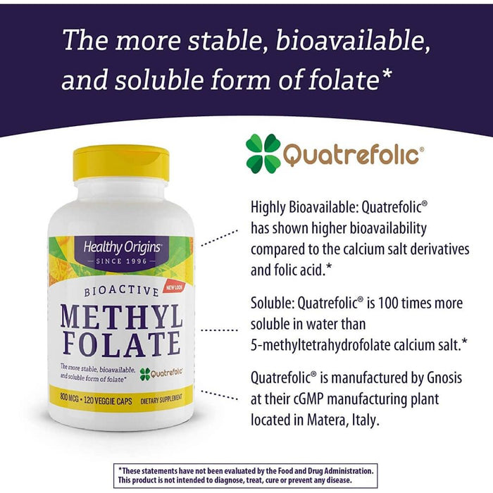 Healthy Origins Methyl Folate 800mcg 120 Veggie Capsules - Brain & Memory at MySupplementShop by Healthy Origins