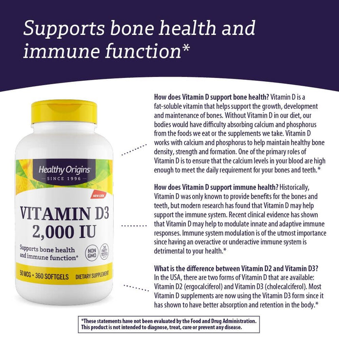 Healthy Origins Vitamin D3 2,000iu 240 Softgels - Immune Support at MySupplementShop by Healthy Origins