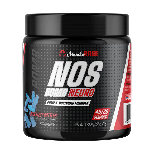 Muscle Rage NOS Bomb Neuro: Stim-Free Pre-Workout 256g - Blue Fizzy Bottles - Pre Workout at MySupplementShop by Muscle Rage