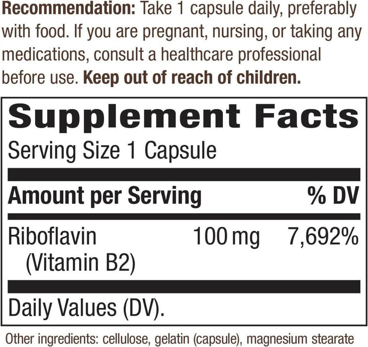 Nature's Way Riboflavin (Vitamin B2) 100mg 100 Capsules - Energy & Vitality at MySupplementShop by Nature's Way