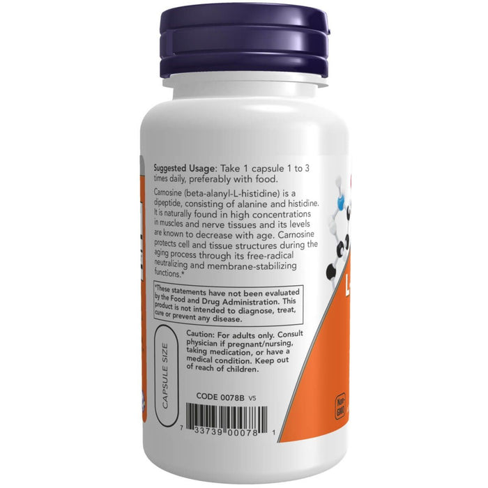 NOW Foods L-Carnosine 500 mg 50 Veg Capsules - Health and Wellbeing at MySupplementShop by NOW Foods