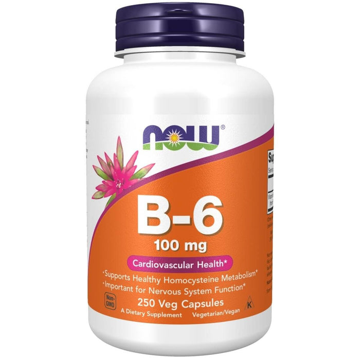 NOW Foods Vitamin B-6 (Pyridoxine HCl) 100 mg 250 Veg Capsules - Vitamins & Minerals at MySupplementShop by NOW Foods