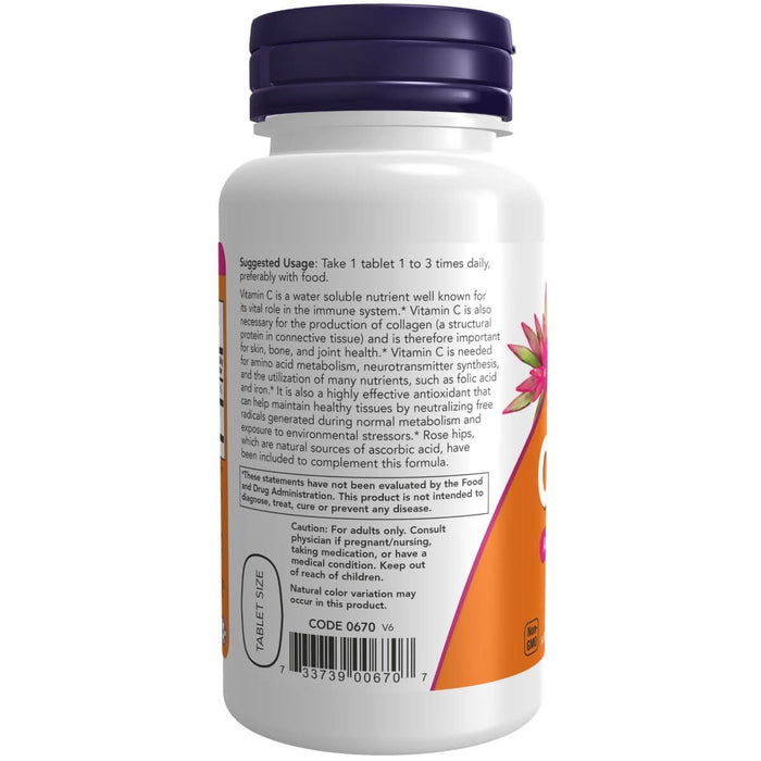 NOW Foods Vitamin C-500 with Rose Hips 100 Tablets - Vitamins & Minerals at MySupplementShop by NOW Foods