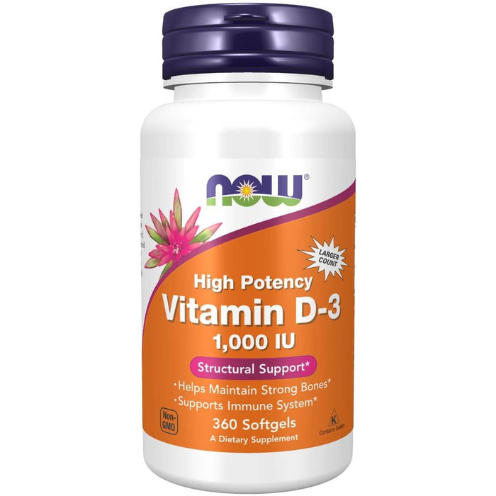 NOW Foods Vitamin D-3 1,000 IU 360 Softgels - Vitamins & Minerals at MySupplementShop by NOW Foods