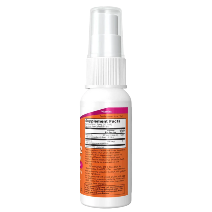 NOW Foods Vitamin D-3 & K-2 Liposomal Spray 1,000 IU/100 mcg 2oz