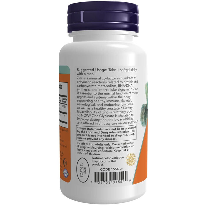 NOW Foods Zinc Glycinate 120 Softgels - Vitamins & Minerals at MySupplementShop by NOW Foods