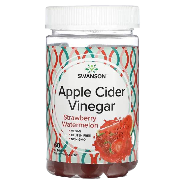 Swanson Apple Cider Vinegar Gummies, Strawberry-Watermelon Flavoured 500mg 60 Gummies