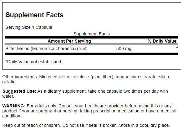 Swanson Bitter Melon 500 mg 60 Capsules - Health and Wellbeing at MySupplementShop by Swanson