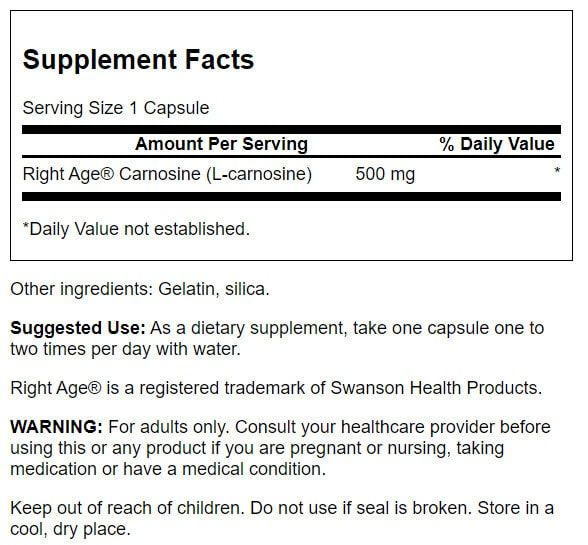 Swanson L-Carnosine 500 mg 60 Capsules - Cellular Health at MySupplementShop by Swanson