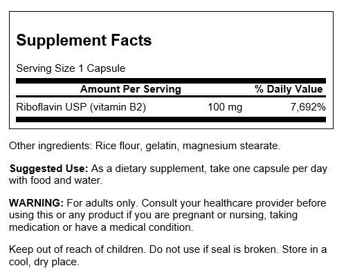 Swanson Riboflavin Vitamin B-2 100 mg 100 Capsules - Vitamins & Minerals at MySupplementShop by Swanson