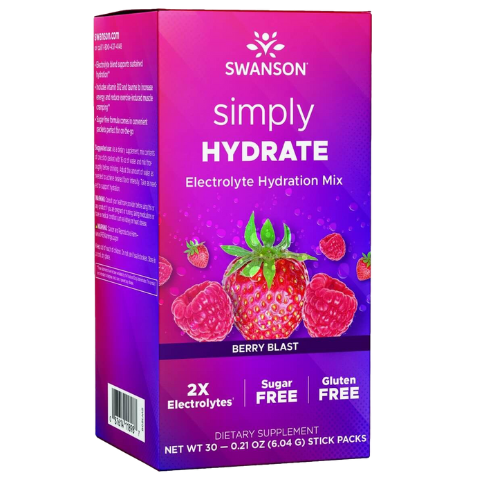 Swanson Simply HYDRATE Electrolyte Hydration Mix (Berry Blast) 30 Packets