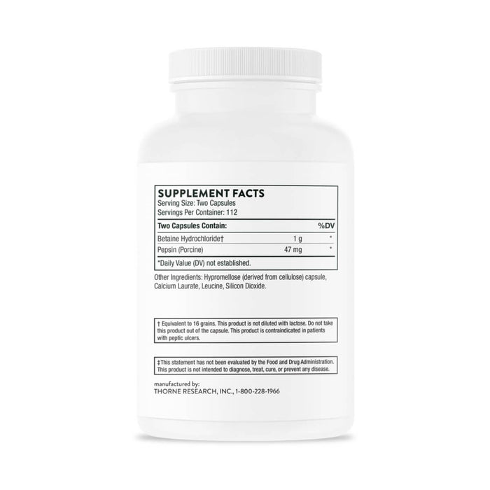 Thorne Research Betaine HCL & Pepsin 225 Capsules - Digestive Health at MySupplementShop by Thorne