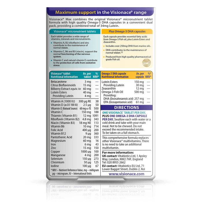 Vitabiotics Visionace Max 56 Tablets - Eye Health at MySupplementShop by Vitabiotics