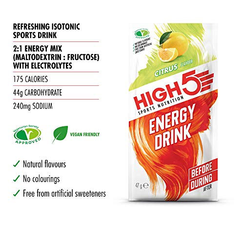 HIGH5 Energy Hydration Drink Refreshing Mix of Carbohydrates and Electrolytes (Citrus 12 x 47g) - Sports Nutrition at MySupplementShop by HIGH