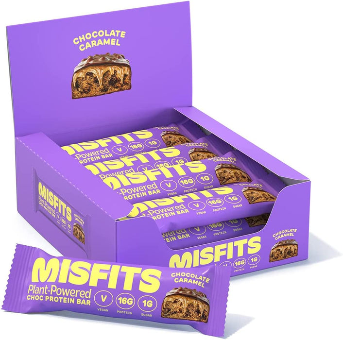 Misfits Vegan Protein Bar 12 x 45g - Chocolate Caramel - Health & Beauty > Health Care > Fitness & Nutrition > Vitamins & Supplements at MySupplementShop by Misfits