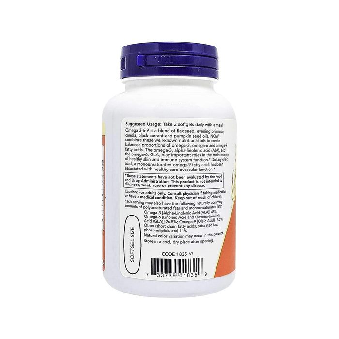 NOW Foods Omega 3-6-9, 1000mg - 100 softgel - Omegas, EFAs, CLA, Oils at MySupplementShop by NOW Foods