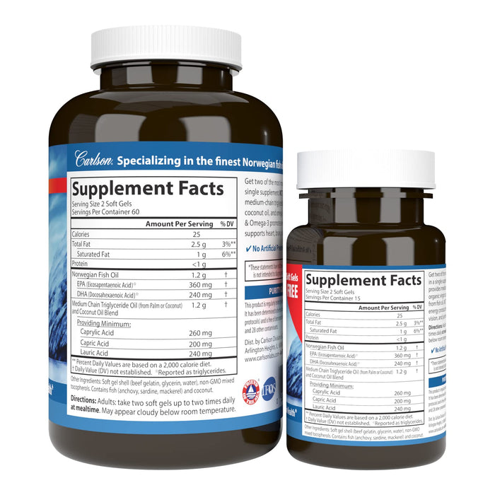 Carlson Labs MCT & Omega-3 - 120 + 30 softgels - Omegas, EFAs, CLA, Oils at MySupplementShop by Carlson Labs