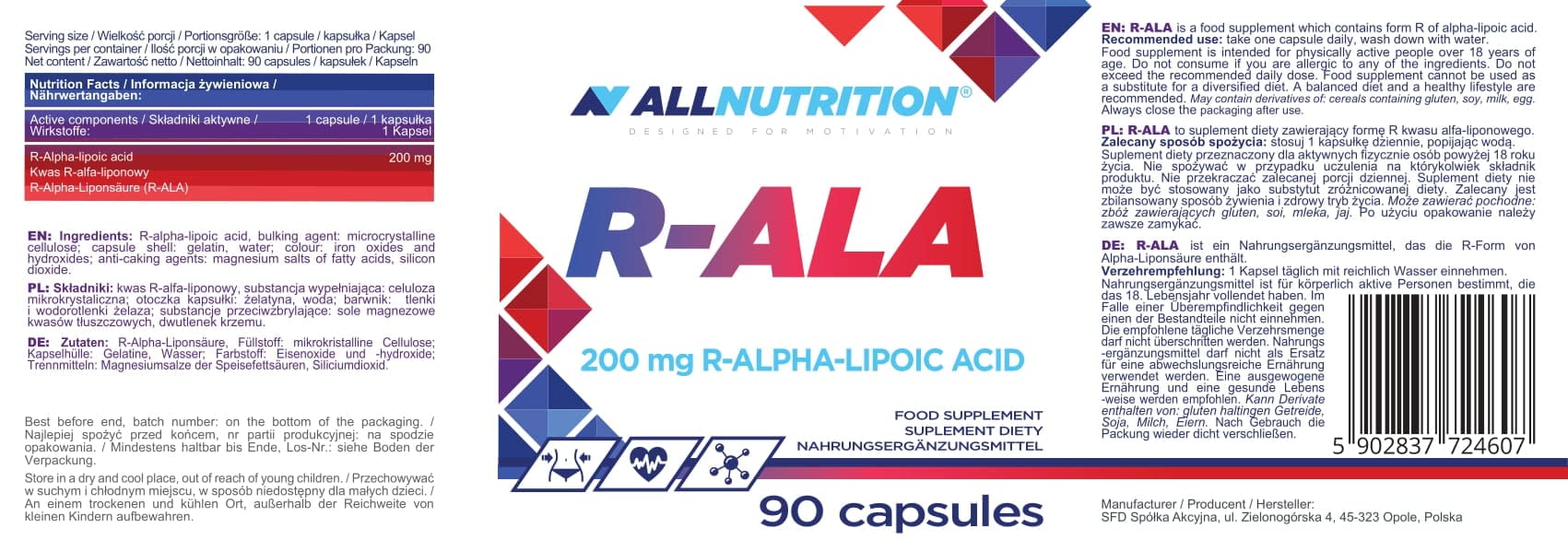 Allnutrition R-ALA, 200mg - 90 caps - Vitamins, Minerals & Supplements at MySupplementShop by Allnutrition