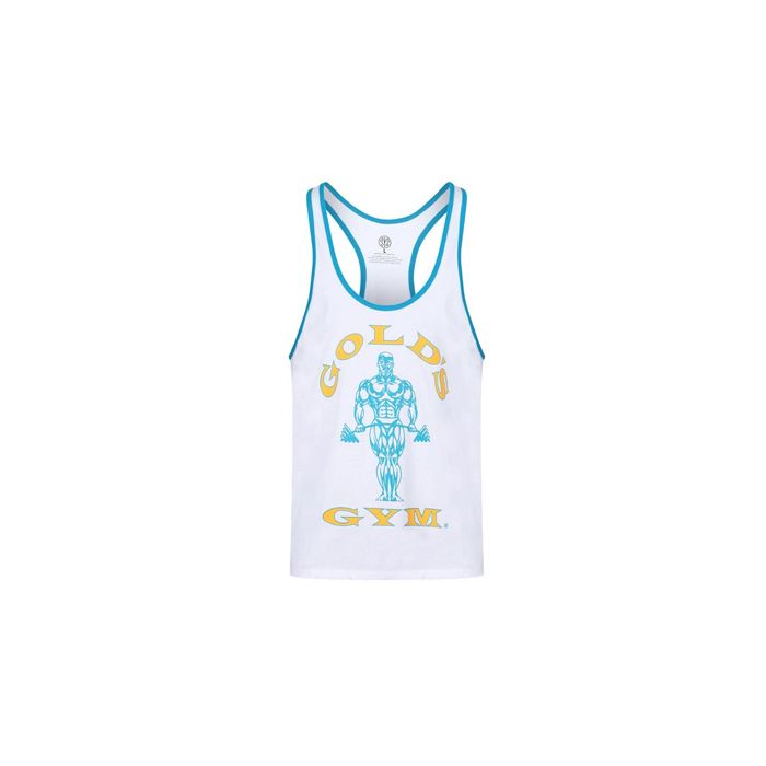 Golds Gym Muscle Joe Contrast Stringer - White/Turquoise - Small - Stringer at MySupplementShop by Gold's Gym