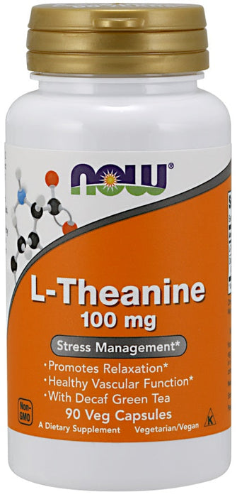 NOW Foods L-Theanine with Decaf Green Tea, 100mg - 90 vcaps - Health and Wellbeing at MySupplementShop by NOW Foods