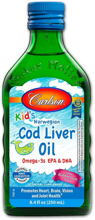 Carlson Labs Kid's Cod Liver Oil, 550mg Bubble Gum - 250 ml. - Sports Supplements at MySupplementShop by Carlson Labs